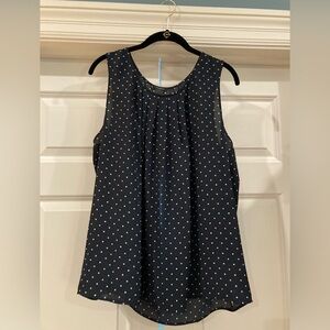 Ann Taylor extra large shell, navy blue with pink and white polkadots